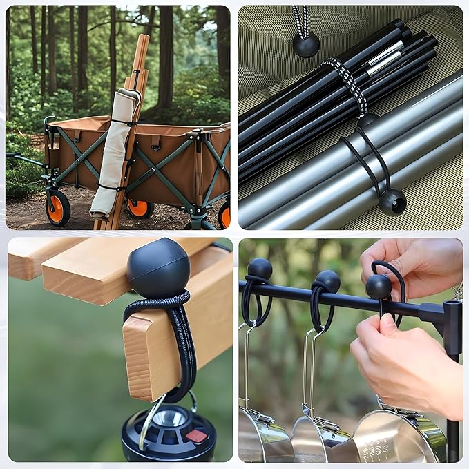 30-Piece Heavy Duty Camping Kit - Tarp Clips, Bungee Cords & Carabiners for Outdoor, Caravan, Tent Accessories (10 Clips +10 Cords +10 Carabiners)