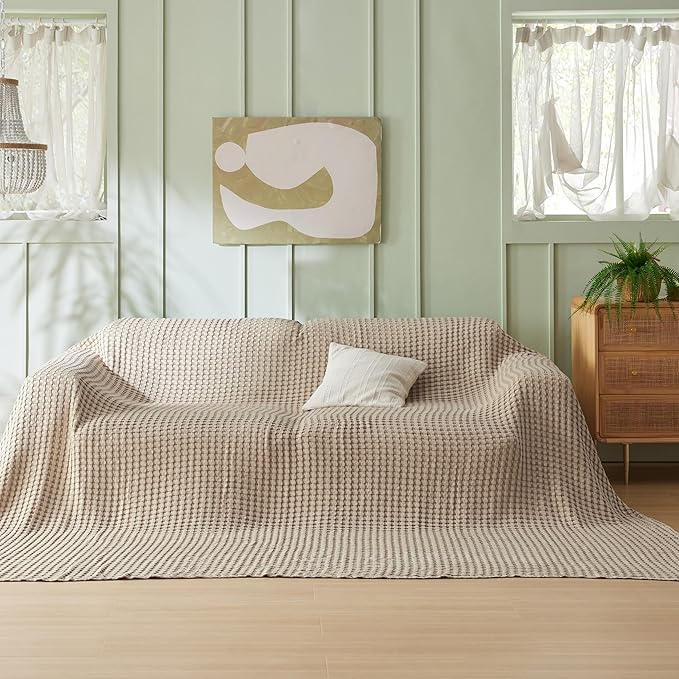 Bedsure Cooling Cotton Waffle Oversized King Blanket - Lightweight Breathable Blankets Rayon Derived from Bamboo for Hot Sleepers, Luxury Throws for Bed and Sofa, Taupe, 120x96 Inches