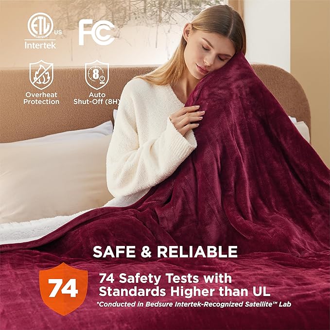 Bedsure Electric Blanket King Size - Dual Control Heated Blanket King Size, Fast Heating with 10 Time Settings & 10 Heat Settings, Warm Gift for Grandma (100x90 inches, Burgundy)