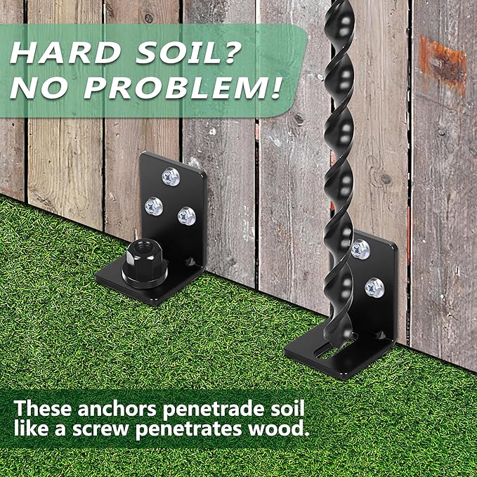 24" Heavy Duty Ground Anchors Screw in, Set of 4 Mobile Home Anchors, Multi-Purpose Earth Anchors with Brackets and Adapter for Drill, Ideal for Mobile Homes, Storage Sheds and Carports(Black)