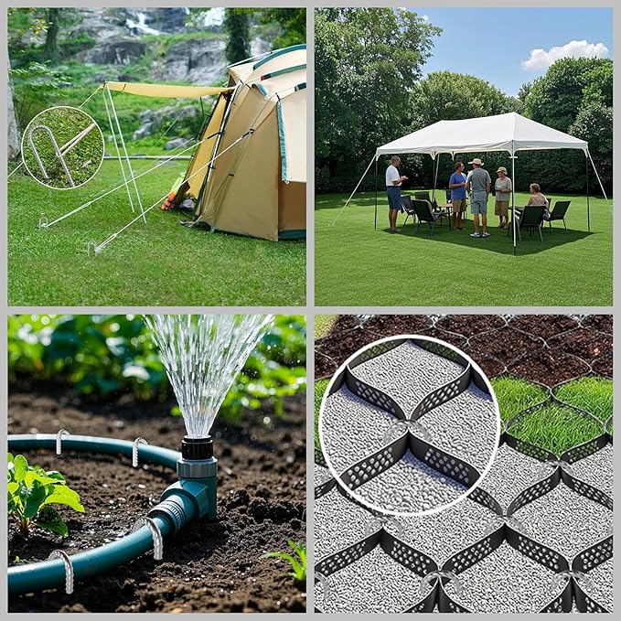 VVOKGO Rebar-Stakes-12-Inch J Hook Galvanized Tent Stakes Heavy Duty, 4-Pack Ground Chain Link Fence Anchors with Chisel Point End for Gazebo Bounce House, Camping Tents, Outdoor Inflatable Decoration