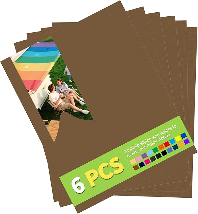 7x9in Nylon Repair Patch，Tent Repair Kit，Self Adhesive Waterproof Fabric Repair Tape for Tent, Umbrella, Sleeping Bag, Down Jackets,Knapsack.（Dark Coffee,6ps）