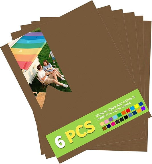 7x9in Nylon Repair Patch，Tent Repair Kit，Self Adhesive Waterproof Fabric Repair Tape for Tent, Umbrella, Sleeping Bag, Down Jackets,Knapsack.（Dark Coffee,6ps）