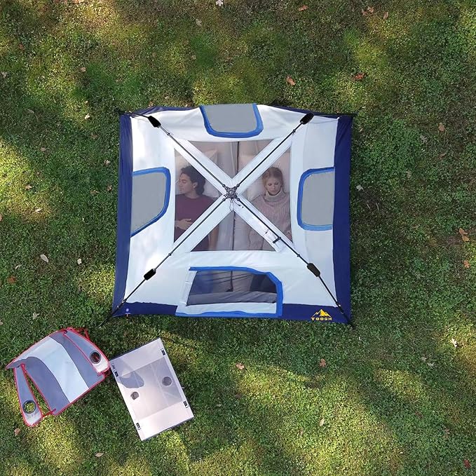 3/4 Person Camping Tent with 1 Door, 4 Windows, and Upgraded Ventilation– Instant Setup, Waterproof, 8'x 8'x 67''Oxford Fabric Floor Pop Up in 60 Seconds Includes Rainfly and Backpack