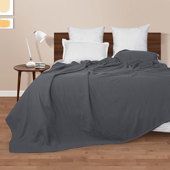 BOUTIQUO 100% Cotton Bed Blanket, Breathable Thermal Blanket King Size, Soft Honeycomb Waffle Blanket 90"x102", Cotton Bed Blanket, Perfect for Layering Any Bed for All Season, Charcoal Grey