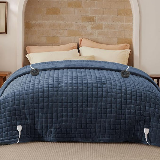 Bedsure Electric Blanket King Size - Dual Control Heated Blanket King with 10 Heat Settings, Thick Heating Blanket with 10 Time Settings, Fast Heating Quilted Blanket (100x90 inches, Bering Sea)