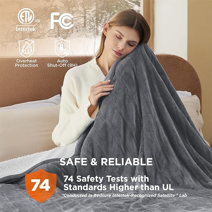 Bedsure Electric Blanket King Size - Dual Control Heated Blanket King Size, Fast Heating with 10 Time Settings & 10 Heat Settings, Warm Gift for Grandma (100x90 inches, Grey)