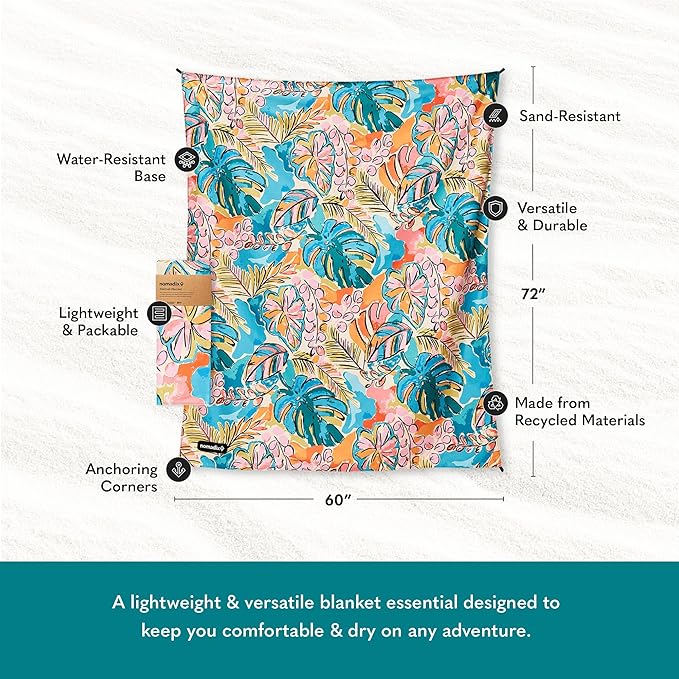 Nomadix Festival Blanket - Perfect for Picnics, Camping, & Lawn Seating - Plush Top & Water Resistant Base - Made with Post Consumer Recycled Materials - Jungle - 60x72