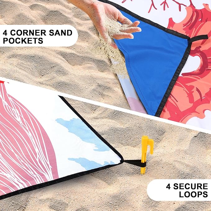 Beach Blanket, Sandproof Beach Mat, Waterproof Quick Drying Lightweight Outdoor Aztec Picnic Mat 79" X 83"/120"x108" for 2-8 Adults for Travel, Camping, Hiking