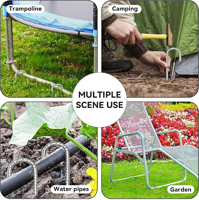 Toopify 12 Pack Rebar Stakes, 12 Inch Heavy Duty J Hook Galvanized Ground Anchors, Anti Rust Metal Steel Tent Stakes Garden Fence Stakes, Silver