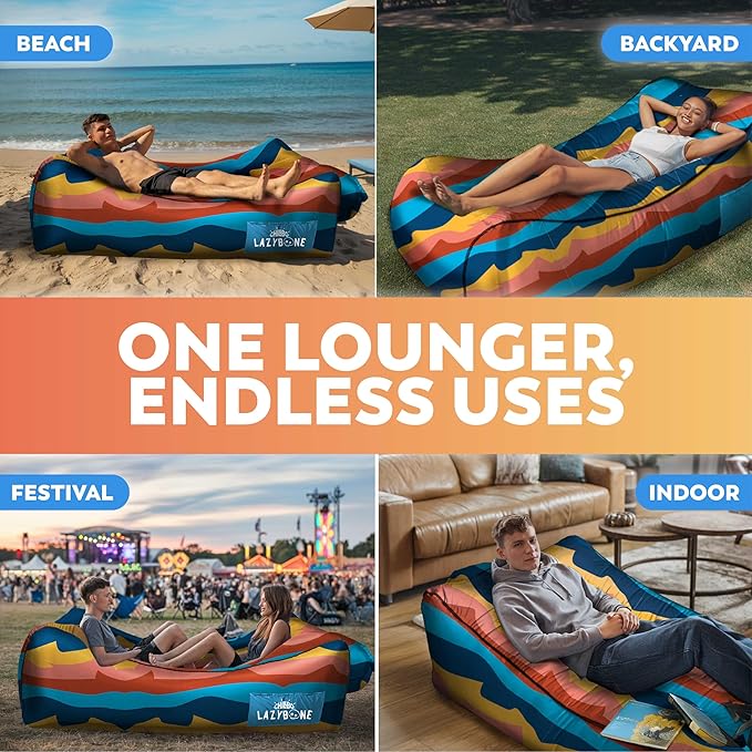 Chillbo Lazybone Inflatable Couch - Ultimate Inflatable Lounger for Maximum Chill - The Perfect Blow Up Couch for Music Festivals Or Inflatable Lounger for Camping