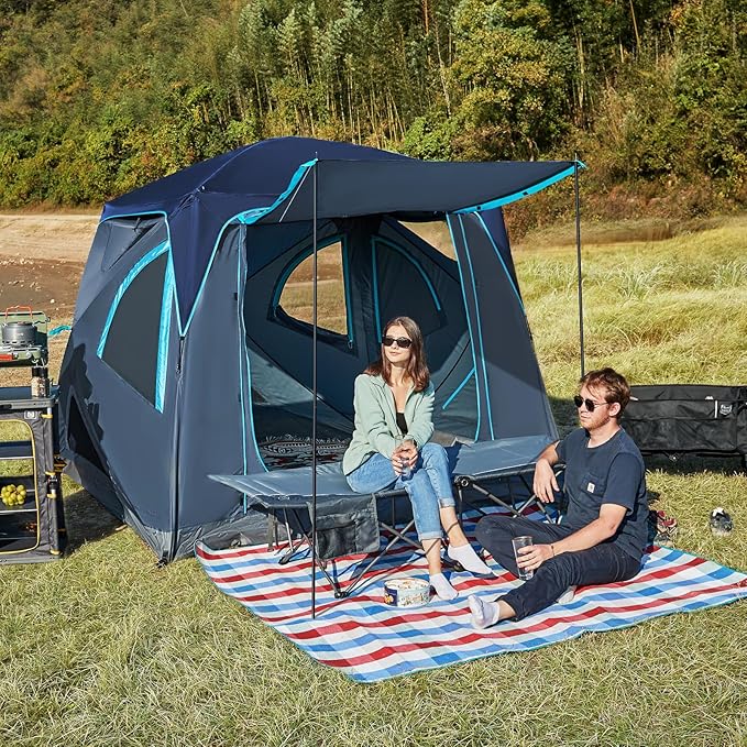 TIMBER RIDGE Instant Pop-Up Weather Resistant Camping Hub Tent, Easy 60 Second Set-Up, Portable 4 Person Tents for Outdoor, Camping, Picnicking, Blue