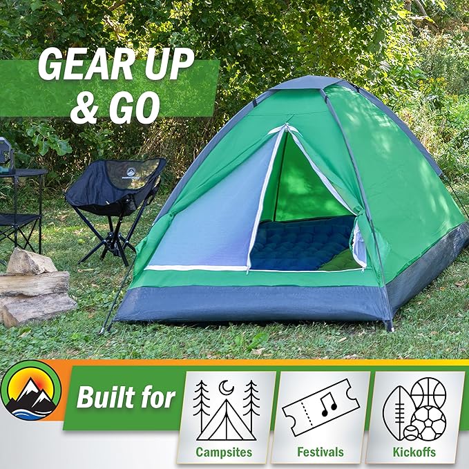 2 Person Camping Tent with Rain Fly and Carrying Bag – Lightweight Outdoor Pop Up Tents for Camping Essentials, Music Festivals, Backpacking, Hiking, or Beach Shelter by Wakeman Outdoors