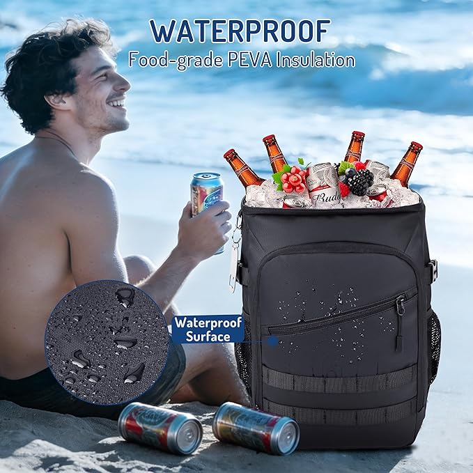 Cooler Backpack, 33 Cans Tactical Inspired Backpack Cooler Insulated Leak Proof for Men & Women Portable 2 Leak Proof Compartments Coolers Bag for Beach Travel Picnic Lunch Hiking BBQ Camping