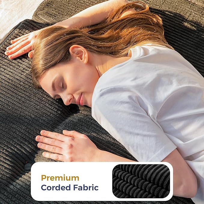 MAXYOYO Folding Mattress, 4 Inch Tufted Foldable Mattress Full Foam Bed, Tri-Fold Floor Couch with Handles Guest Bed Topper Portable Camping Mat with Corded Fabric, Twin Size, Black