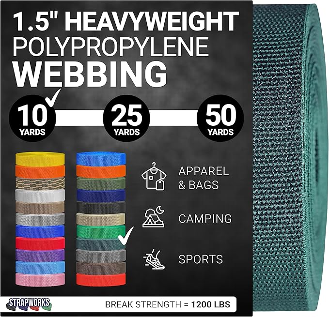 Strapworks Heavyweight Polypropylene Webbing - Heavy Duty Poly Strapping for Outdoor DIY Gear Repair, 1.5 Inches
