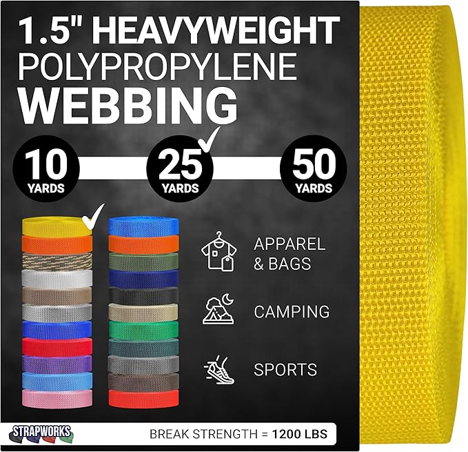 Strapworks Heavyweight Polypropylene Webbing - Heavy Duty Poly Strapping for Outdoor DIY Gear Repair, 1.5 Inches