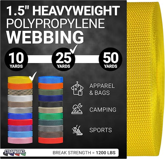 Strapworks Heavyweight Polypropylene Webbing - Heavy Duty Poly Strapping for Outdoor DIY Gear Repair, 1.5 Inches