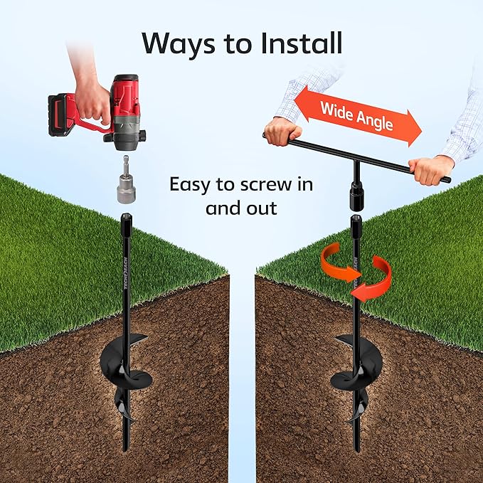 Ground Anchors Screw in 18 inch - Earth Anchor Heavy Duty Kit 8 Pack - Tie Down Swing Set Anchors - Auger Spiral Trampoline Stakes High Wind - Camping Carport Canopy Tent Stakes for Tree Shed Dog Sand