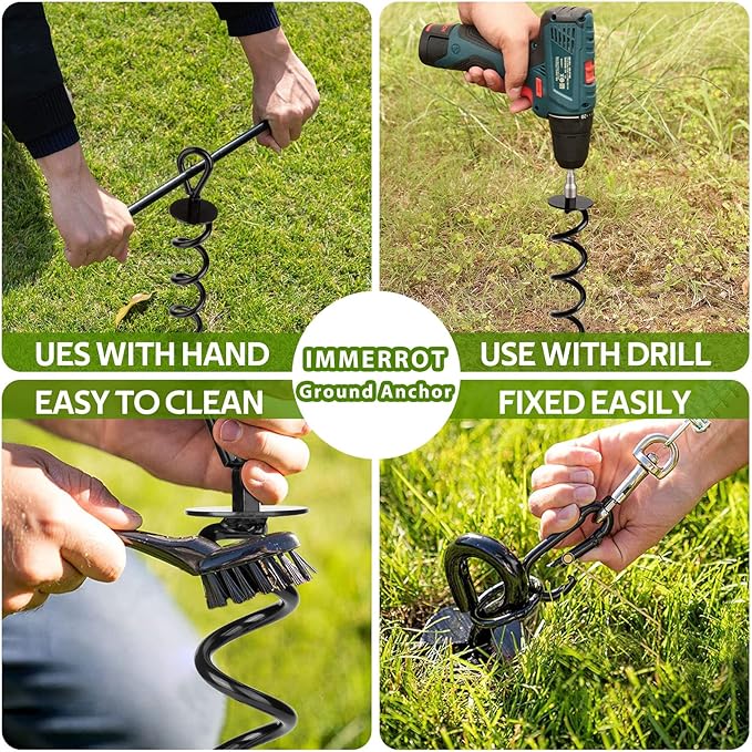 1 Pcs 15.3 Inch Ground Anchor Heavy Duty for High Winds Screw in Earth Anchor Swing Set Spiral Auger Stakes Suitable for Tent Trampoline Tree Garden Fence Sheds Swingset, Easy to Use with Drill