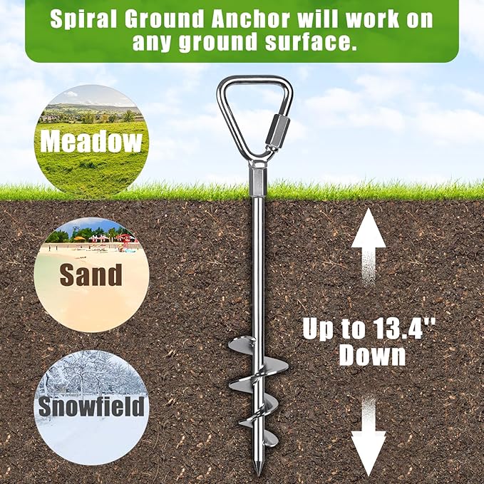 17'' Trampoline Tent Stakes, Fully Welded Ground Anchors Screw In, Metal Stake for Ground, Stakes for Inflatables, Shed Anchor Kit, Earth Anchors, Trampoline Anchors High Wind Heavy Duty, 4Pack