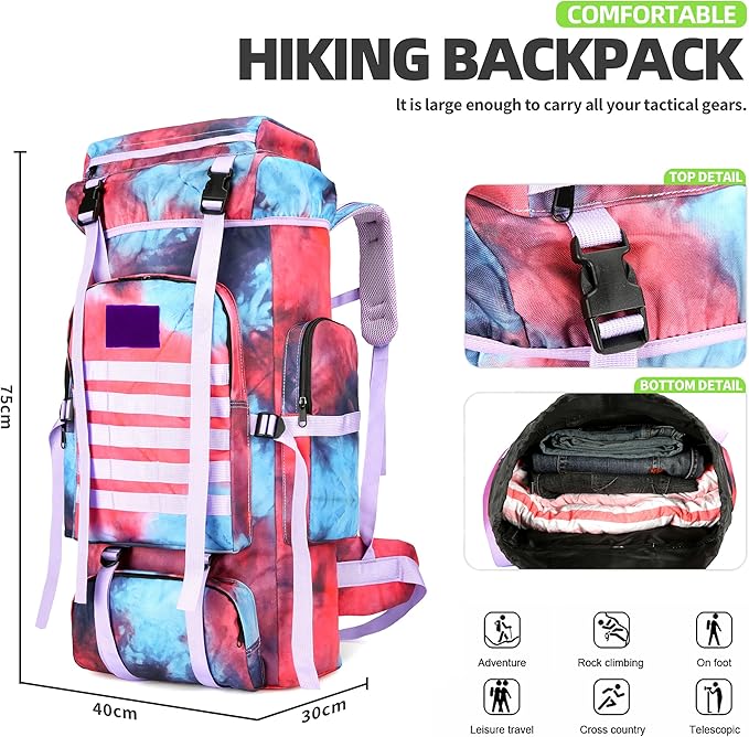 King'sGuard 70L Camping Hiking Backpack for Men Women Large Military Tactical Backpack Molle Rucksack Backpack for Outdoor
