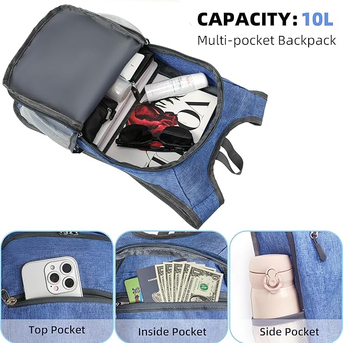 Hiking Backpack 10L Small Travel Lightweight Daypack Foldable Hiking Packable Camping Hiking Backpacks for Women Men (Sky Blue)