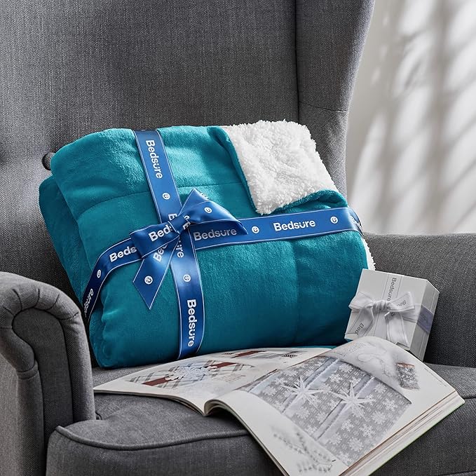 Bedsure GentleSoft Sherpa Fleece Throw Blanket Twin Size for Couch - Thick and Warm, Soft Fuzzy Plush Twin Blanket for Winter, Teal, 60x80 Inches