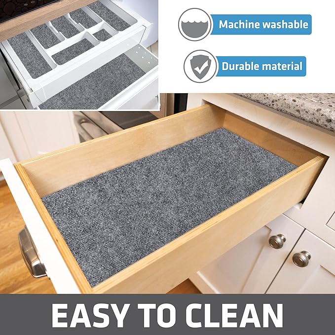 Drymate Premium Luxury Shelf & Drawer Liner, Thick Cushioned Fabric, Non-Adhesive, Absorbent, Waterproof, Slip-Resistant, Liners for Kitchen Cabinets (USA Made)(11”x36”)(2-Pack)(Light Grey Ridged)
