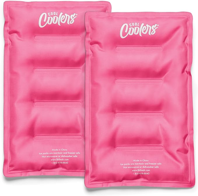 Cool Coolers by Fit & Fresh 2 Pack XL Soft Ice Packs for Cooler, Flexible Stretch Nylon, Lunch Box Ice Packs, Large Reusable Freezer Packs, Hot Pink