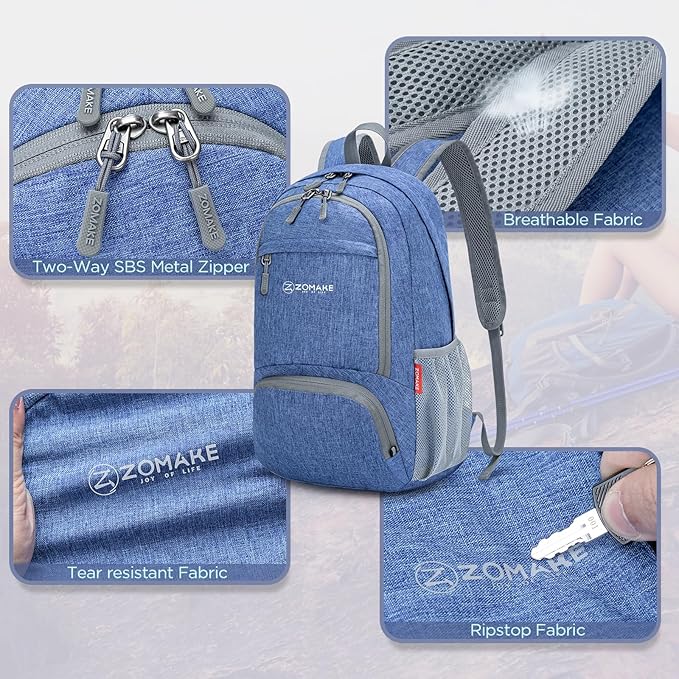 ZOMAKE Ultra Lightweight Packable Backpack 20L,Small Foldable Backpacks Hiking Water Resistant Collapsible Daypack for Women Men(Dark Blue-B2)