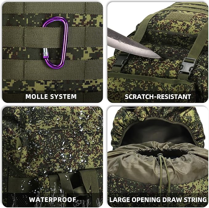 King'sGuard 70L Camping Hiking Backpack for Men Women Large Military Tactical Backpack Molle Rucksack Backpack for Outdoor