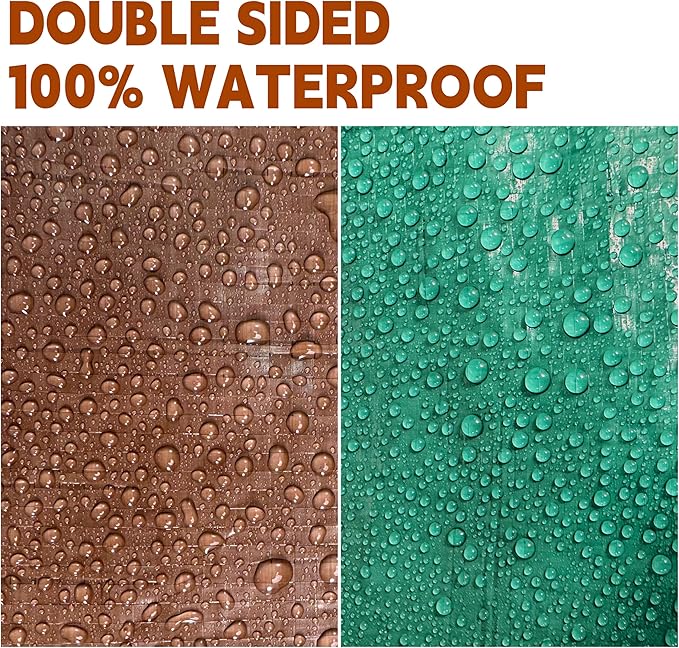 Tarp 8x10 ft (4-Pack) 100% Waterproof 7mil Durable Grommets and Reinforced Edges,Uv Resistant,Green/Brown Tarp,Emergency Rain Shelter,Outdoor Cover and Camping Use -by MVPNET
