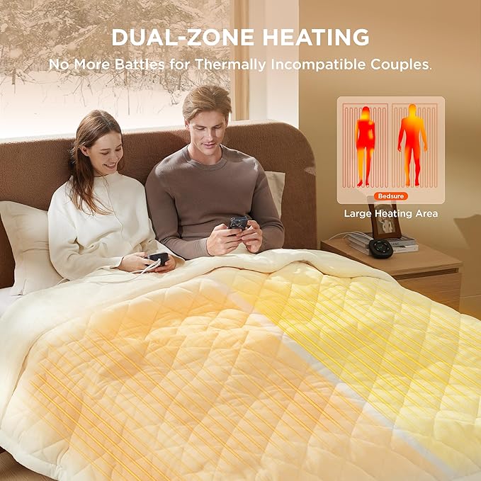 Bedsure Electric Blanket King Size - Dual Control Heated Weighted Blanket King with 10 Heat Settings, Fast Heating with 10 Time Settings (100x90 inches, Ivory)