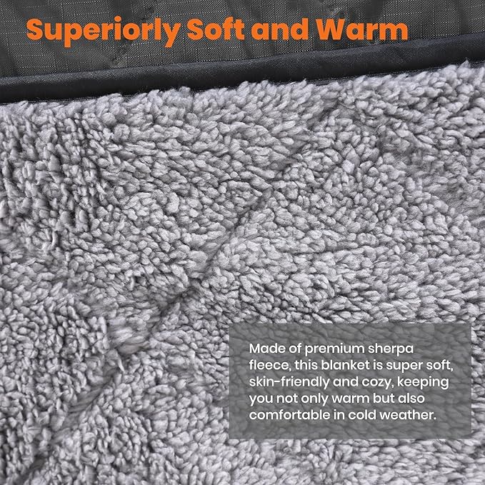 Outdoor/Indoor Sherpa Blanket, Oversized Waterproof Stadium Blanket for Cold Weather. Warm, Soft, Portable, Great for Stadium, Sports Events, Camping, Indoor - 82x56in., Dark Gray