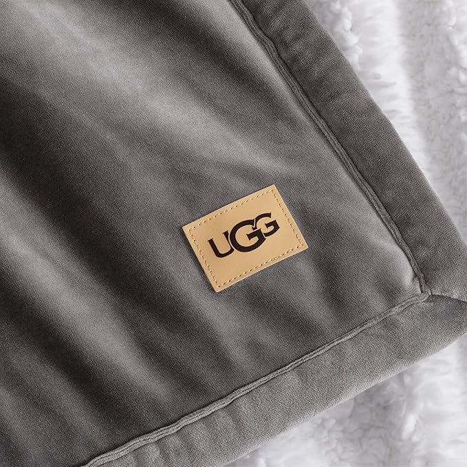 UGG Bliss Throw Blanket Plush Soft Fleece Fluffy Blankets for Bed or Couch Oversized Warm Reversible Machine Washable Medium Weight Home Decor Giftable Throw, 50-inch x 70-inch, Charcoal Grey