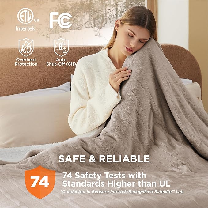 Bedsure Electric Blanket King Size - Dual Control Heated Blanket King Size, Fast Heating with 10 Time Settings & 10 Heat Settings, Warm Gift for Grandma (100x90 inches, Taupe)