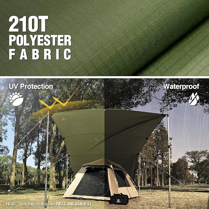 REDCAMP 10x17ft Large Waterproof Camping Tarp, Hammock Rain Fly with UV50+ Sun Protection, 8 Guy Lines & Stakes, Backpacking Tent Shelter for Camping, Hiking, Beach (Green)