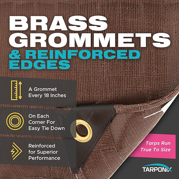 Super Heavy-Duty Brown Tarp 20' x 20' – 16 Mil Thick, All-Weather Waterproof Cover with Reinforced Edges and Sturdy Grommets