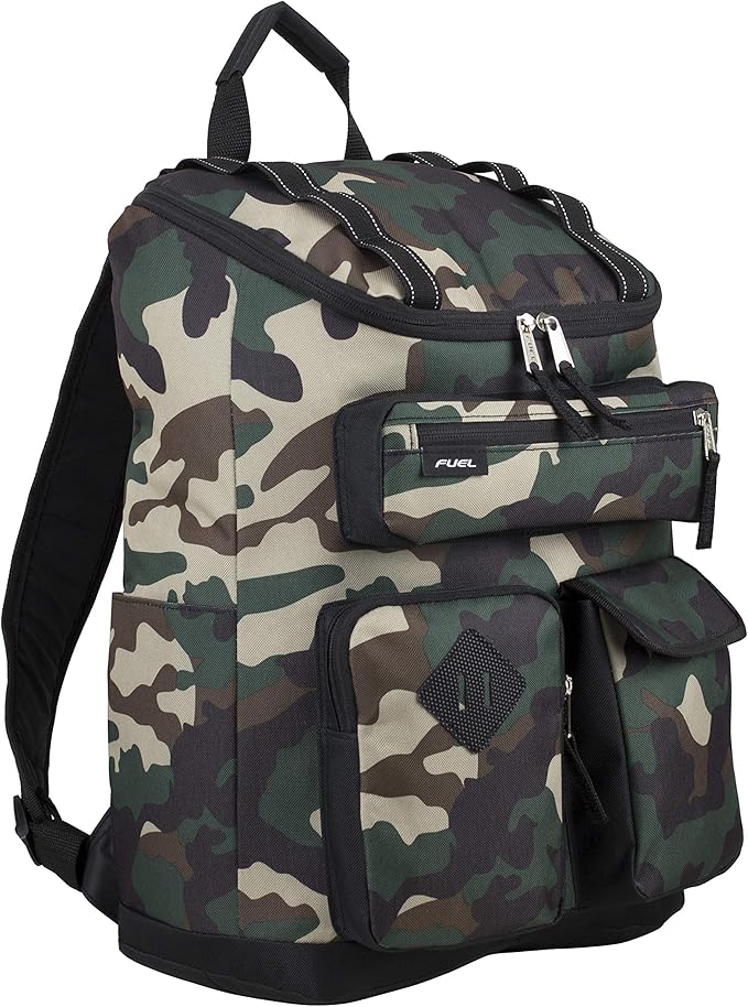 FUEL Travel Laptop Hiking Backpack Carry On Airline Approved Luggage Bag Carry On Large Backpack, Hunter Green Camo