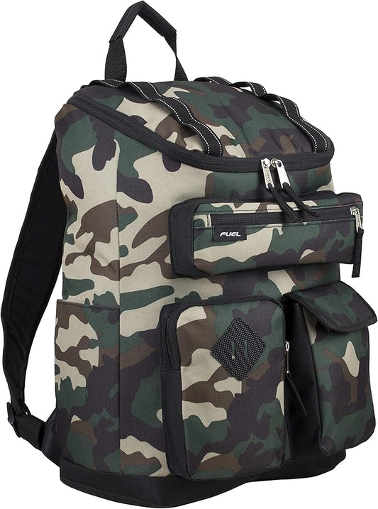 FUEL Travel Laptop Hiking Backpack Carry On Airline Approved Luggage Bag Carry On Large Backpack, Hunter Green Camo