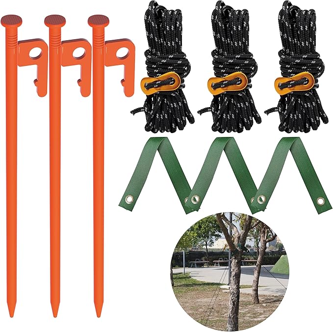 Tree Stake Kit – Heavy Duty Tree Stakes and Supports for Leaning Trees – Metal Stake for Straightening Kit with 3 Set Tree Stakes, for Staking and 13.12 Feet Tree Rope