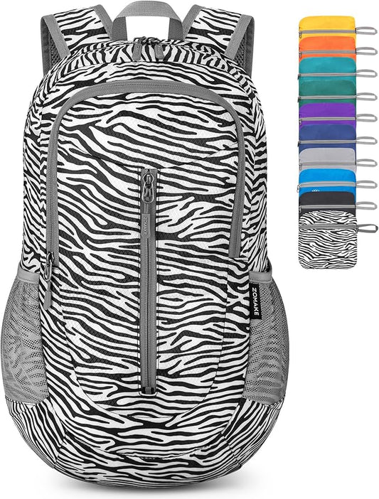 ZOMAKE Ultra Lightweight Packable Backpack 25L - Foldable Hiking Backpacks Water Resistant Small Folding Daypack for Travel(Zebra print)