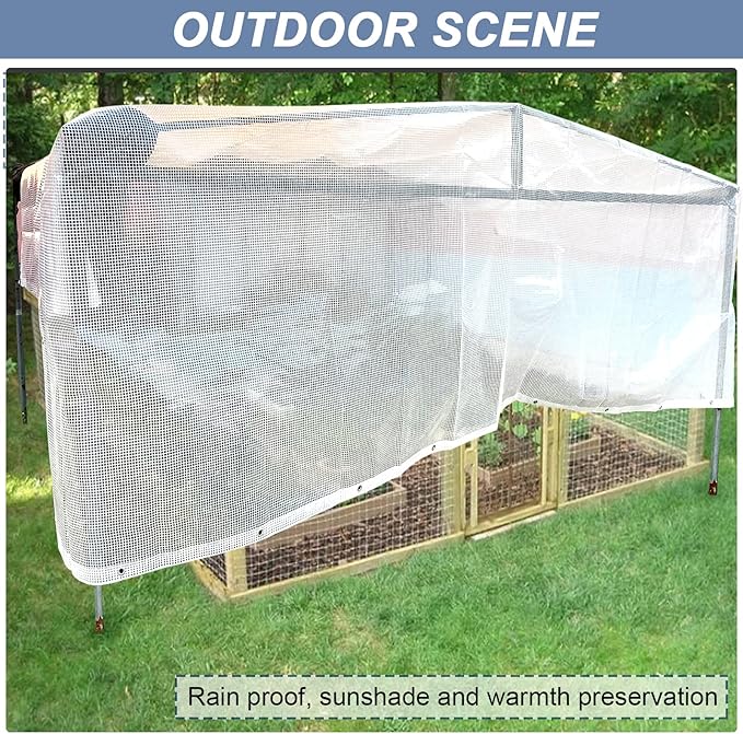 STARPYNG-10 Mil Clear/White 16X20 Feet Tarp-Heavy Duty Clear Mesh Tarp-Waterproof Tarp, UV Resistance,Greenhouse, Canopy, Tent, Yard and Outdoor Activities