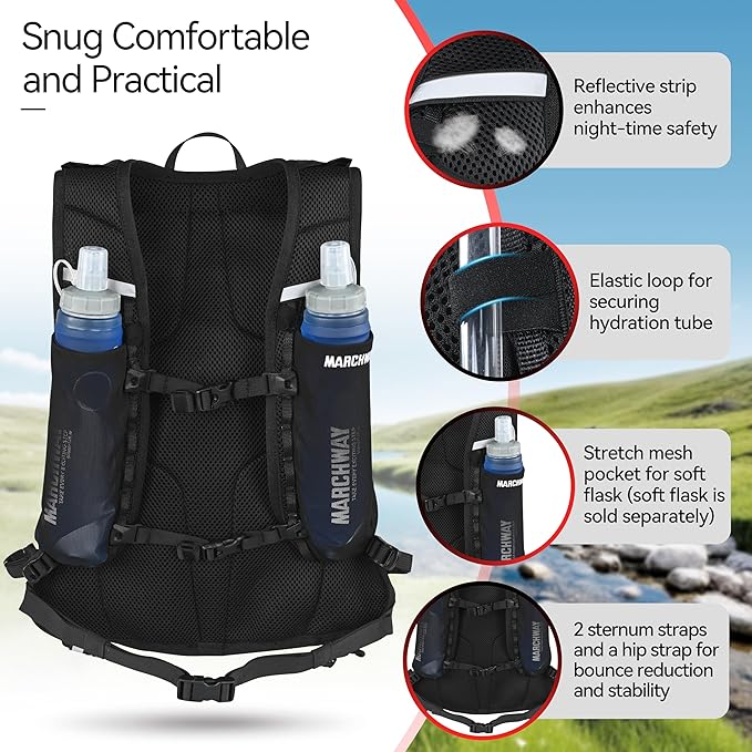 MARCHWAY Ultralight Hydration Backpack with 3L TPU Water Bladder, Sleek High-Capacity Day Pack for Cycling, Hiking, Running, Backpacking, Travel