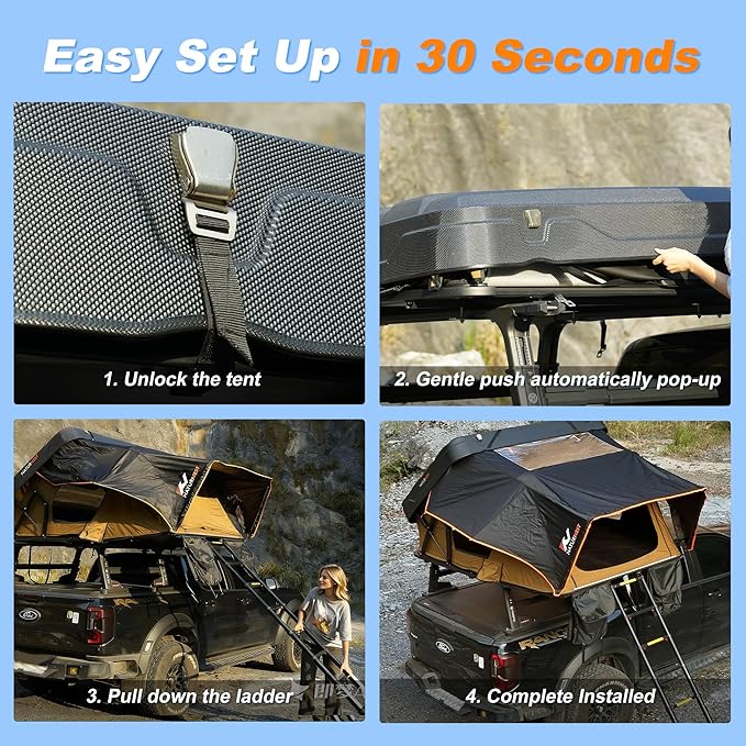 Naturnest Rooftop Tent Hard Shell, Easy Set Up Extra Large Roof Tent for 4 Person Camping Top Tents, Waterproof UV-Resistant 4 Season Tents for Truck, Jeep, SUV, Trailer - Sirius 2 XL