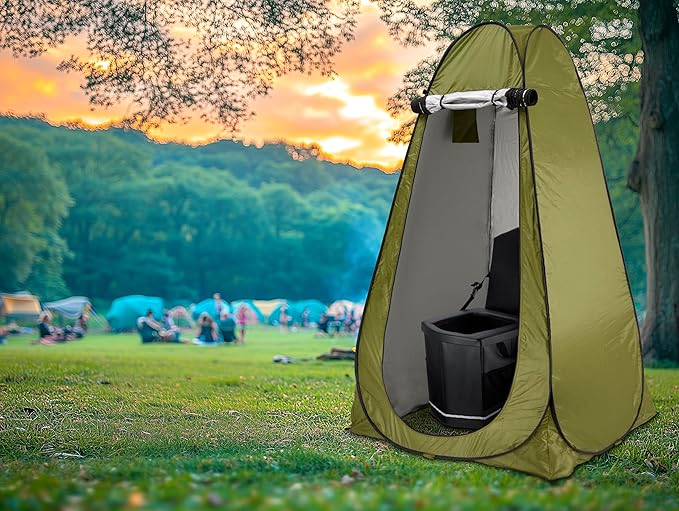 Portable Pop-Up Privacy Tent – Black/Green & Carry Bag. Outdoor Shower, Toilet, and Changing shelter. Water-Repellent, Compact, UV-Protective. Privacy Tent for Camping, Beach, Hiking, and Festivals.