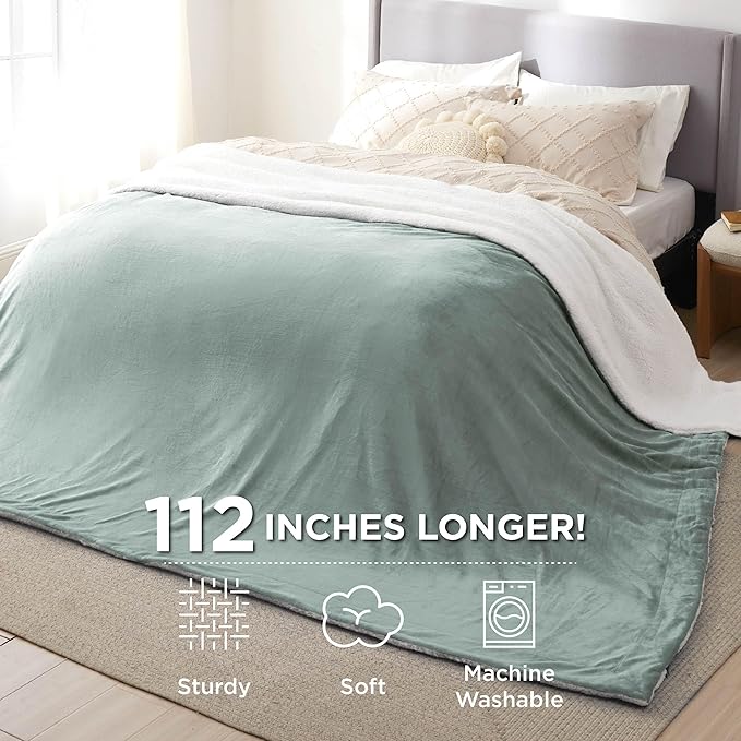 Bedsure GentleSoft Sherpa Fleece Oversized Cal King Blankets for Bed - Thick and Warm, Soft Fuzzy Plush Large Blanket for Winter, Sage Green, 112x98 Inches
