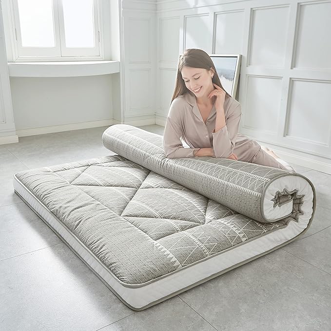 Japanese Foldable Portable Camping Mattress, Thick Sleeping Mat Twin, Bohemia Grey