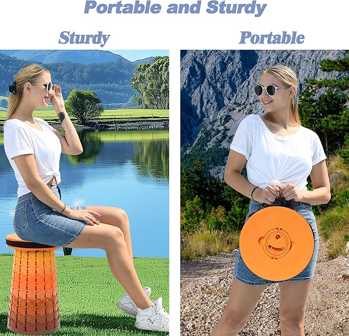 ALEVMOOM Upgraded XXL Telescoping Stool with Cushion,Taller 50cm Wider 30cm Collapsible More Sturdy Capacity 1000Lbs,Portable Camping Adjustable Stool for Garden Fishing Hiking Mountain BBQ (Fire)